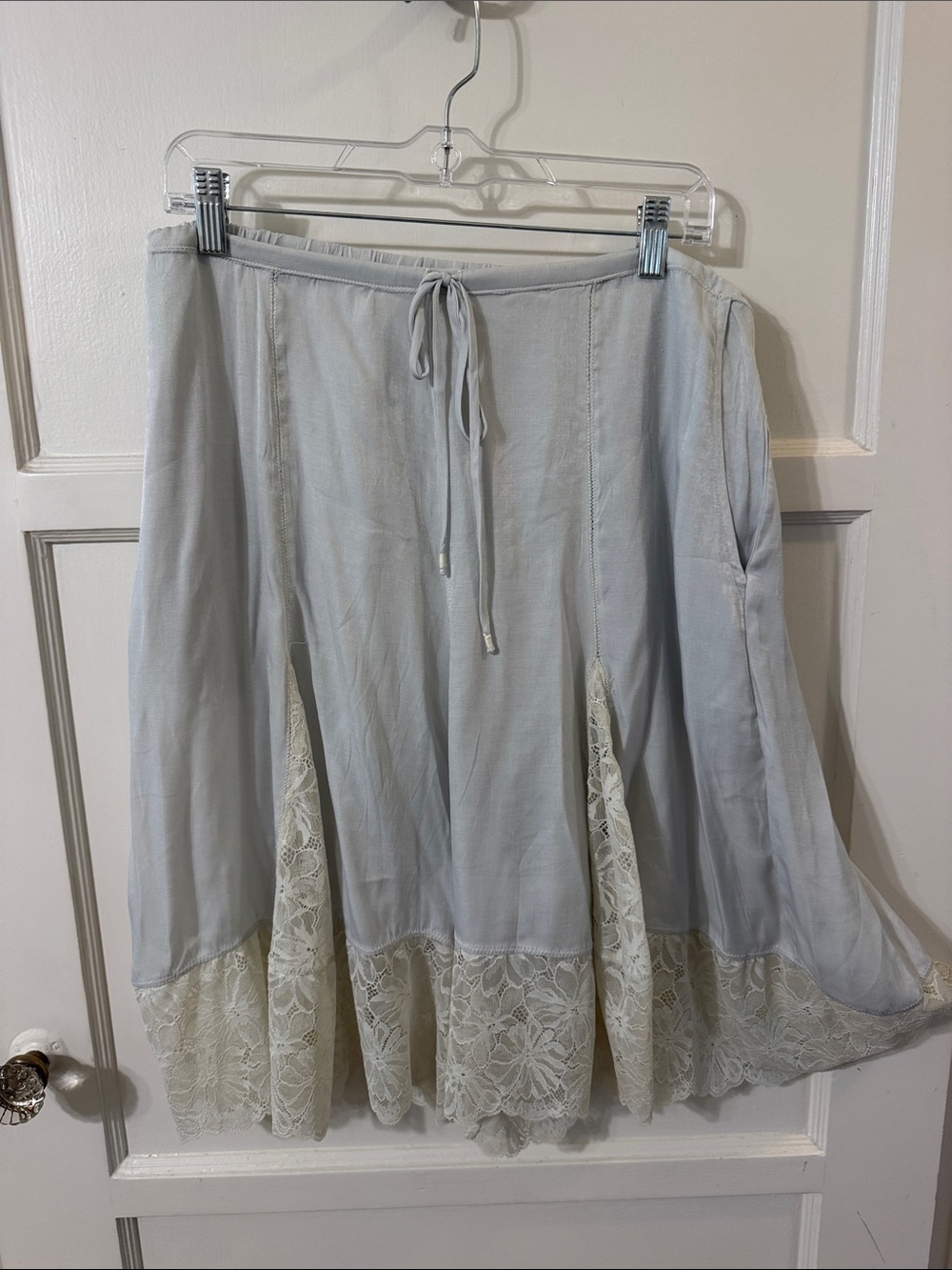 Free People Light Gray A-Line Skirt with Cream Lace Panels